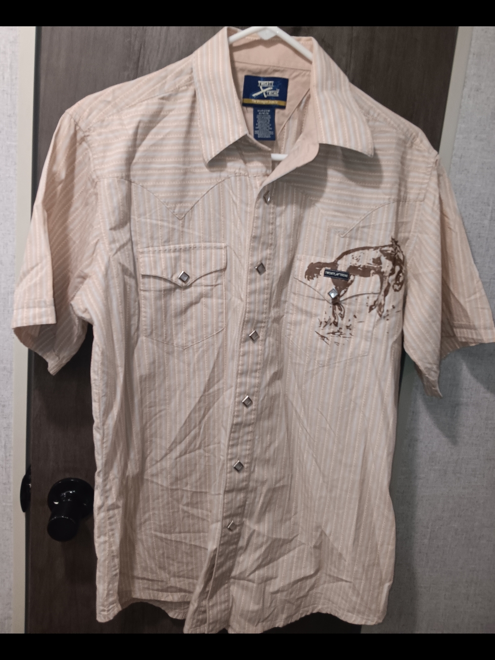 Wrangler Beige Short-Sleeve Western Pearl Snap Shirt